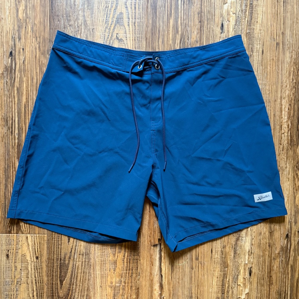 Bather Board Shorts Mens 36 Teal Blue Lace Up Swim Trunks Quick Dry Surfwear